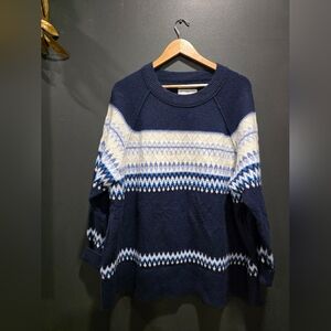 Aerie Oversized Crew Neck Fair Isle Sweater Blue Sz L